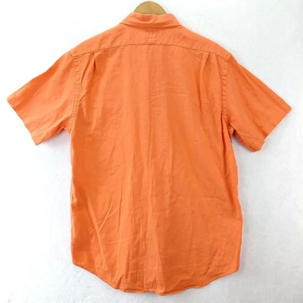 Polo Ralph Lauren Linen Blend Shirt Mens Large SS Orange Button Up Classic Fit